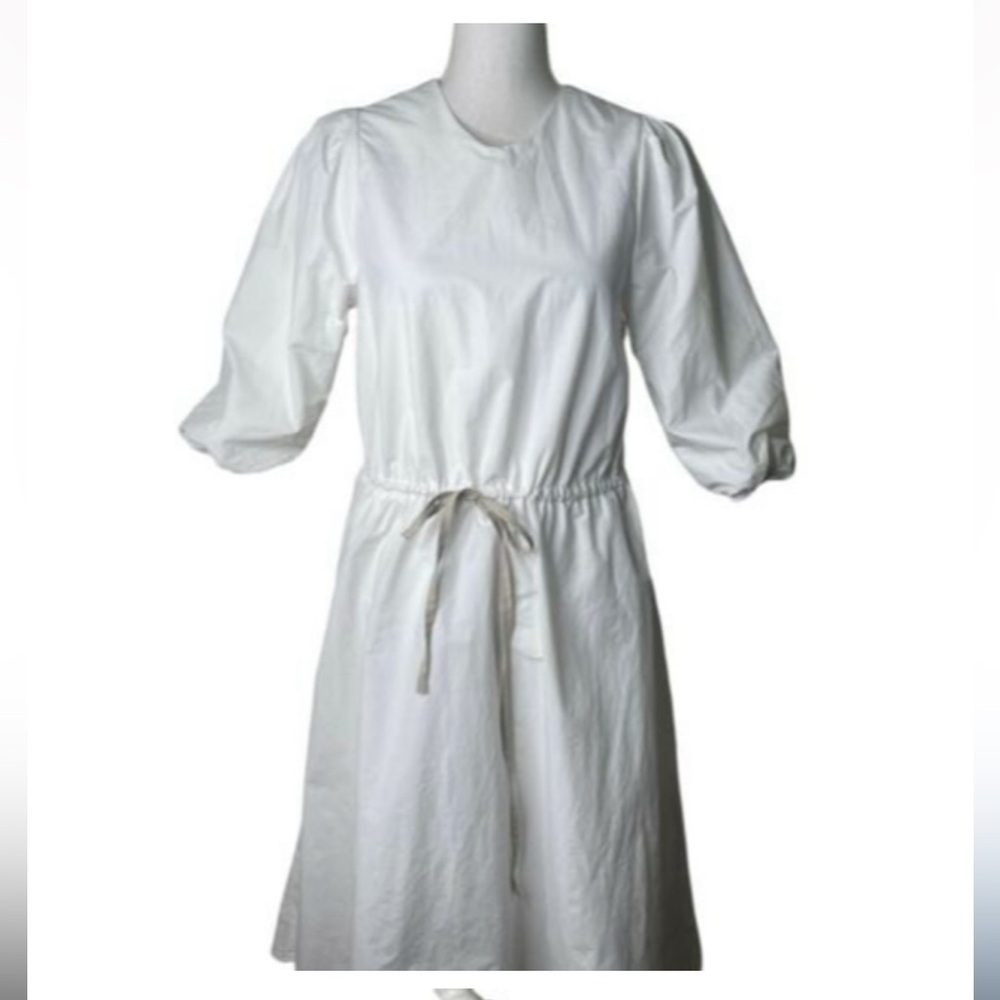 Udel New York White Midi Puff Sleeve Drawstring Waist Dress.‎ Size XS